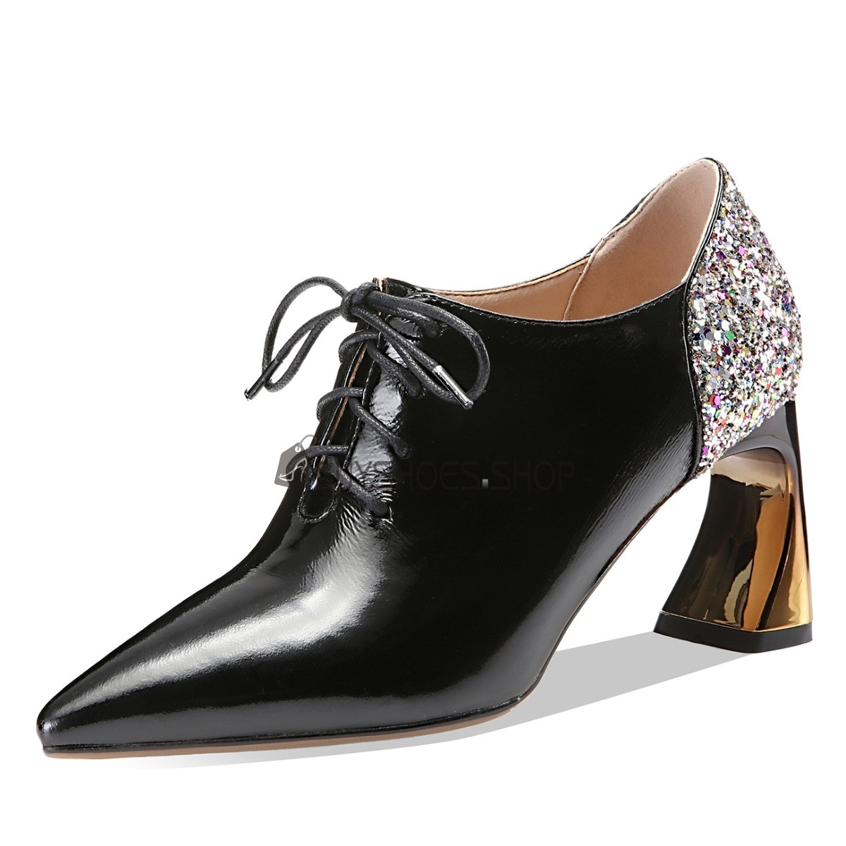 Black Sequin Oxford Shoes Business Casual Sculpted Heel Shooties Thick Heel 8 cm High Heel Black Sequin Oxford Shoes Business Casual Sculpted Heel Shooties Thick Heel 8 cm High Heel