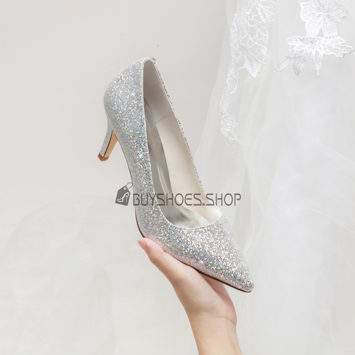 Lage Hak Zilveren Hakken Gala Zilveren Hakken Met Glitter Glitter