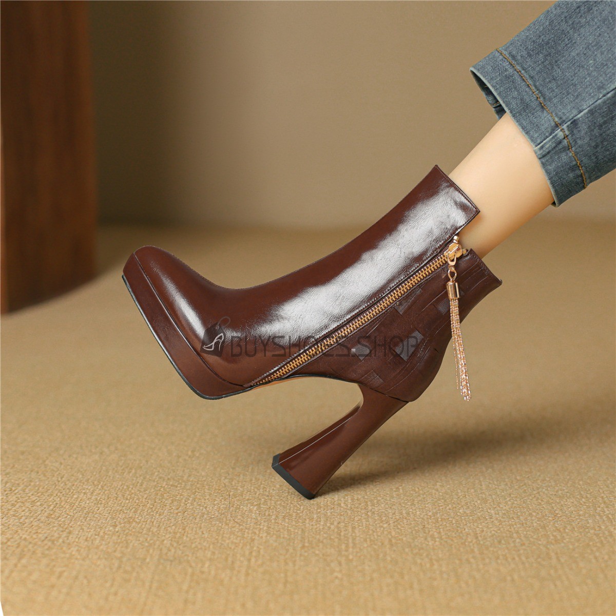 Herbst Stiefeletten Spitz Winter Vintage Blockabsatz Damenstiefel