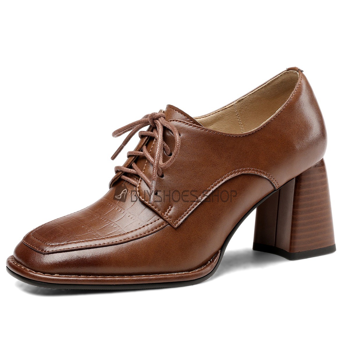 Online Dress Shoes Business Casual Patent Leather Classic Leather Chunky Womens  Footwear Mid High Heeled Oxford Shoes 8422300187F | BuyShoes.Shop