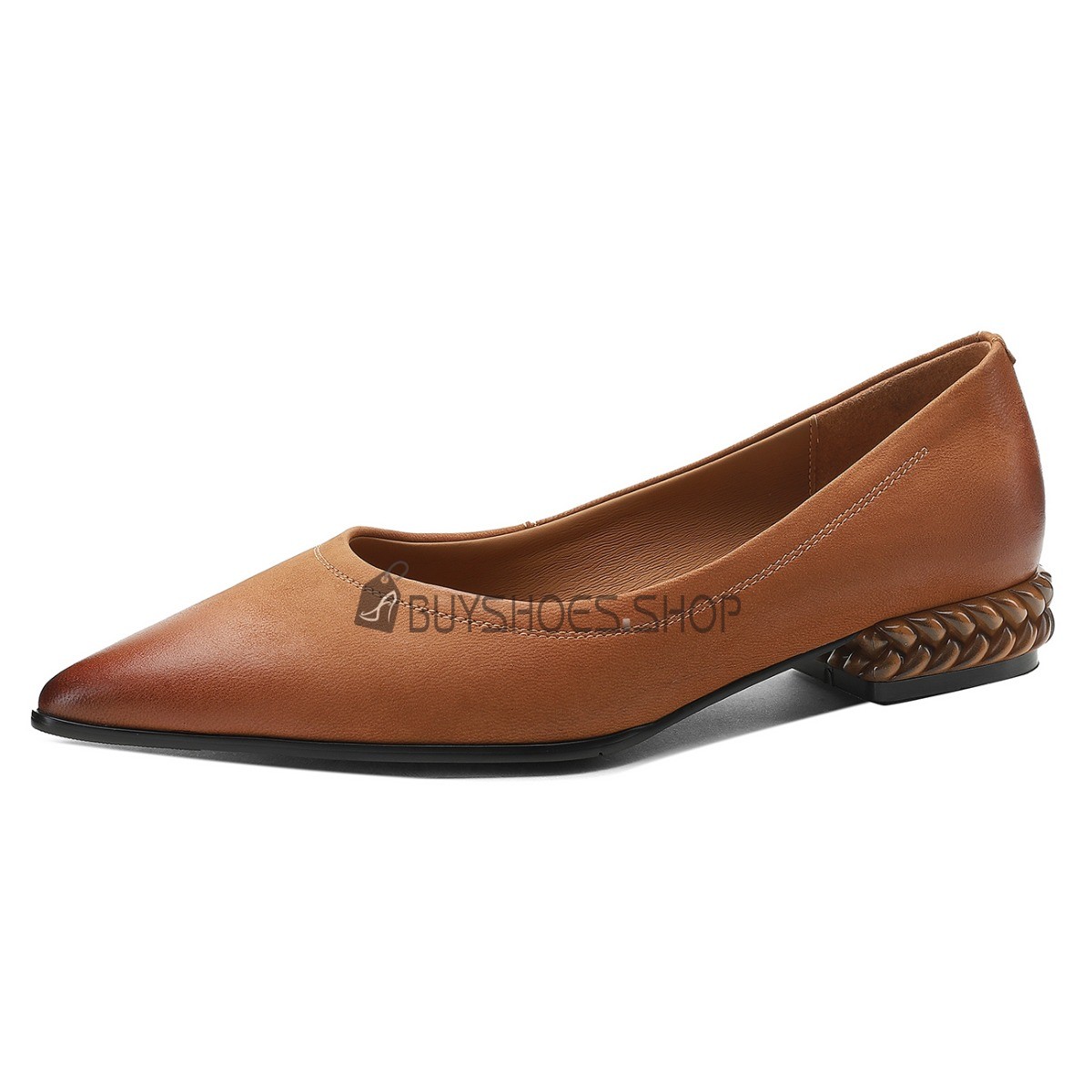 Handmade Women Brown Leather Shoes,low Thick Heel Shoes, Leather