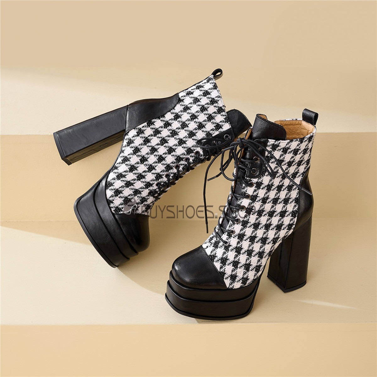 Black and white checkered high heels discount