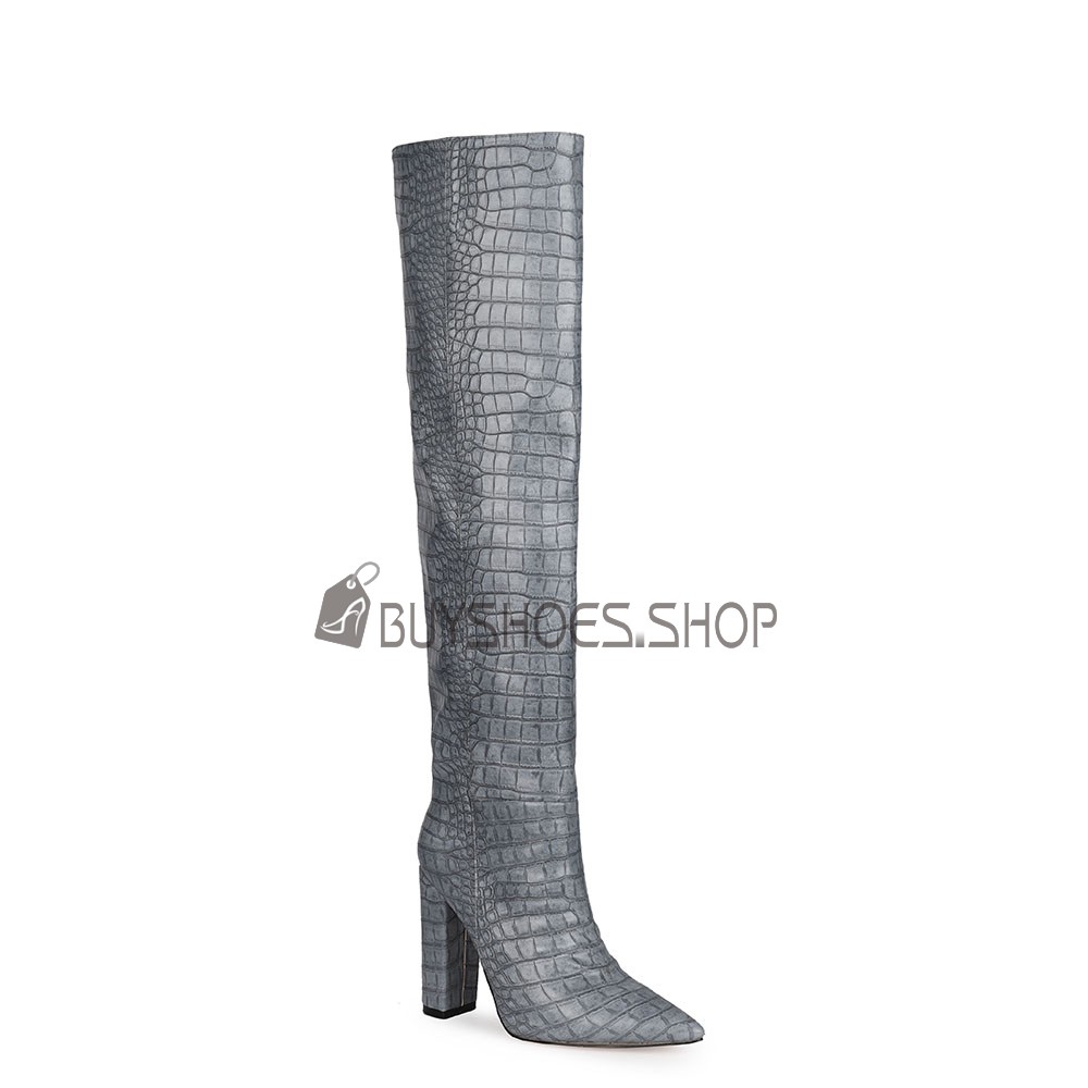 Croc print discount heeled boots