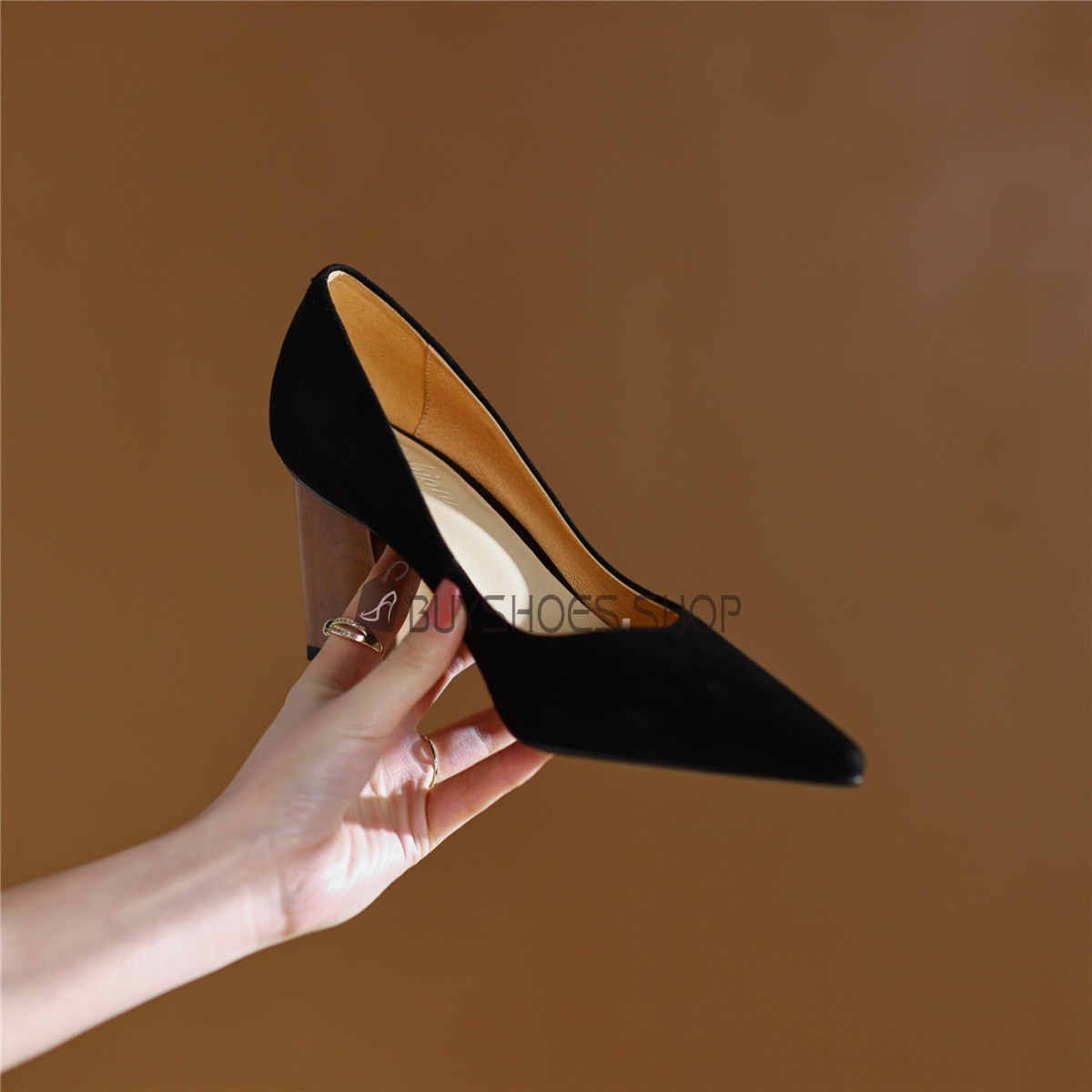 Affordable Vintage Wooden Heel Suede 6 cm Mid Heel Block Heel Chunky Heel Classic 9523180731G BuyShoes.Shop