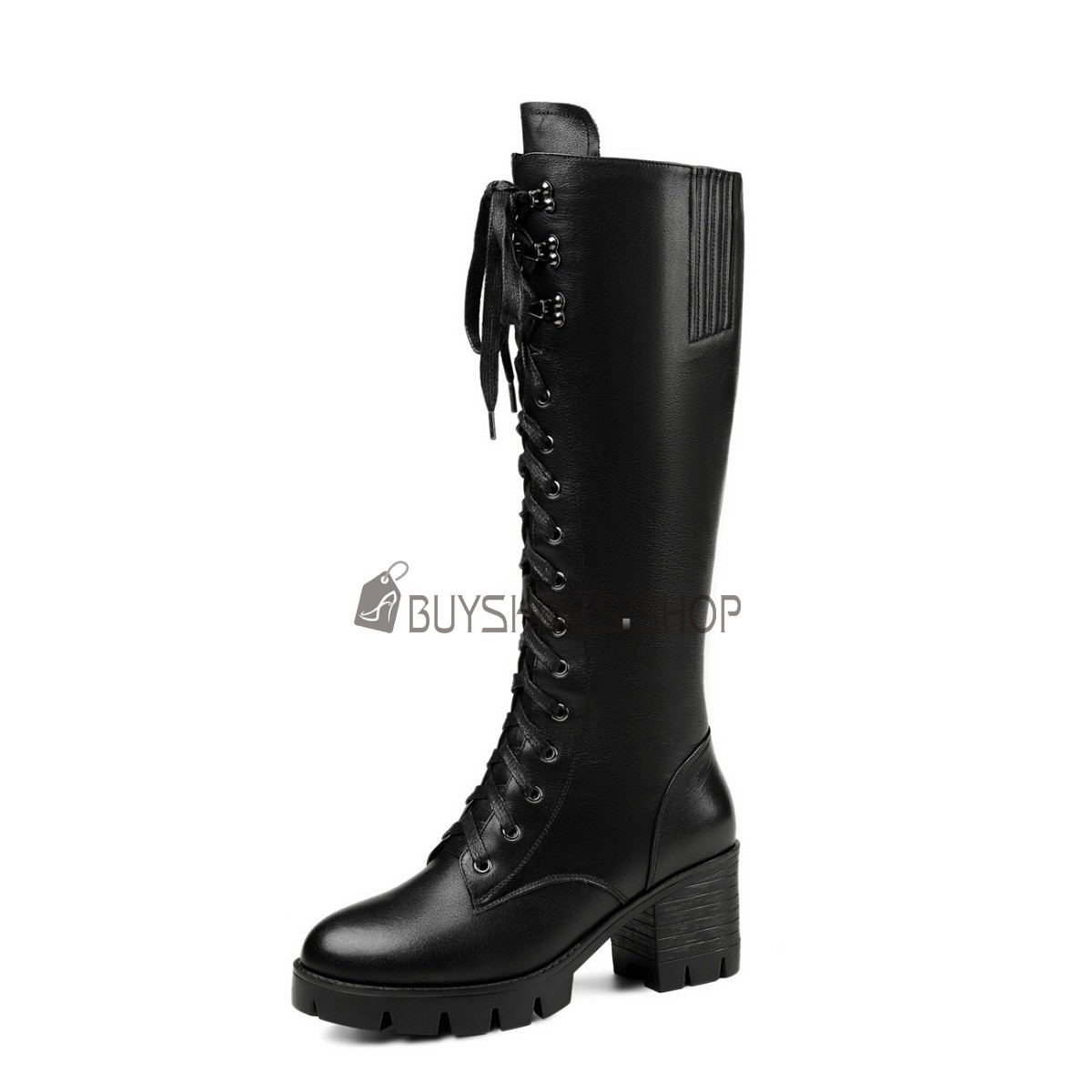 Mi Mollet Bottes Noir A Talon Originale À Lacets Noir Casual - Main Image