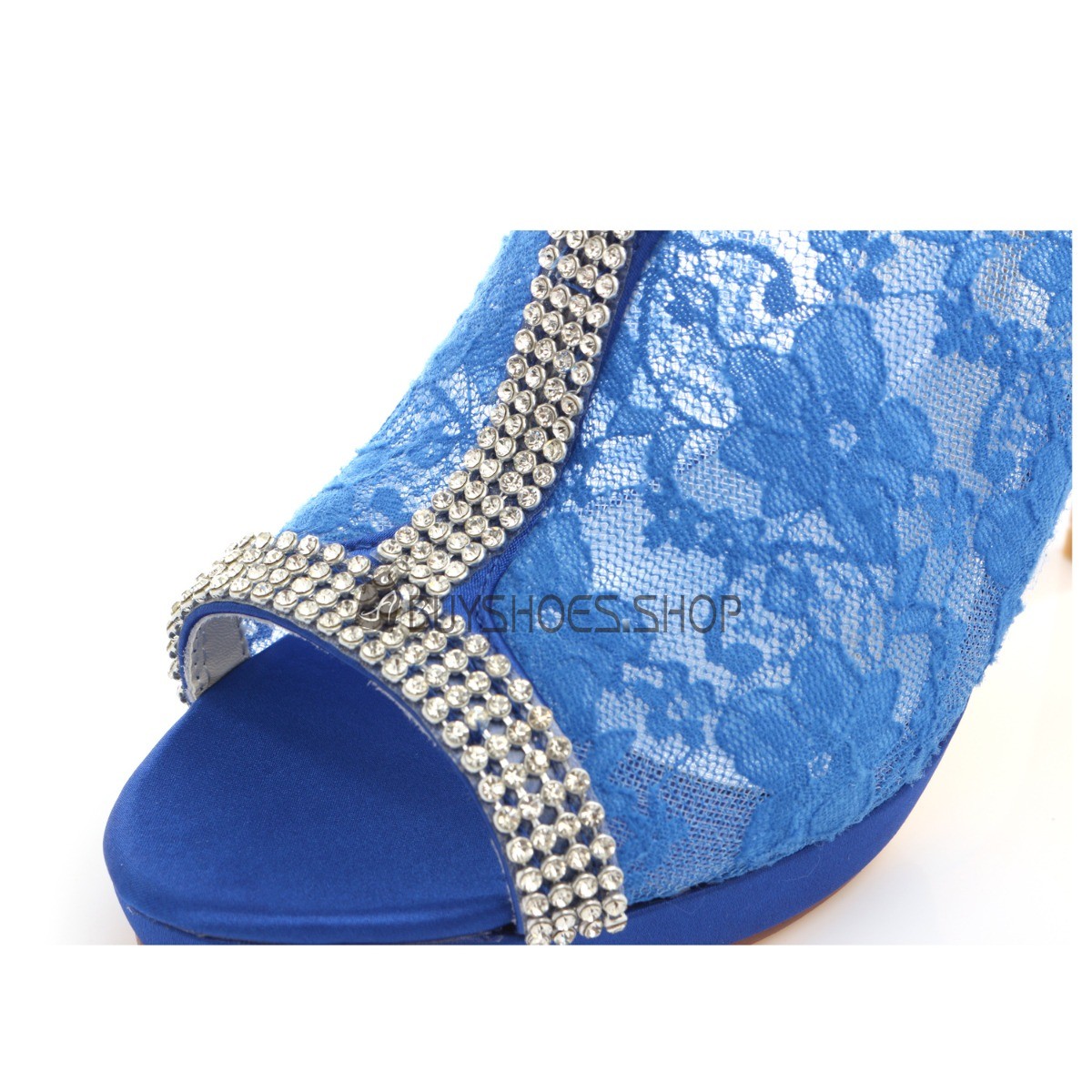 Online Peep Toe Royal Blue Dress Shoes 4 inch High Heel Tulle Wedding Shoes  For Bridal Sandals Stiletto 4521200323F | BuyShoes.Shop