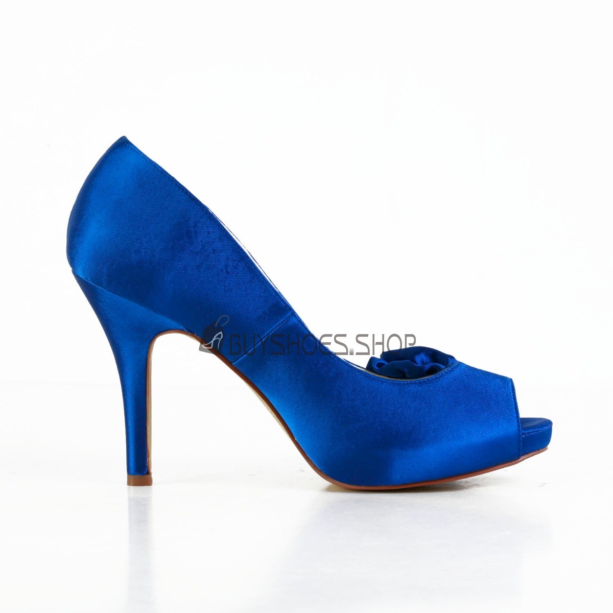 Slip On Peep Toe Royal Blue Wedding Shoes 4 inch High Heeled Party Shoes Satin Formal Dress Shoes