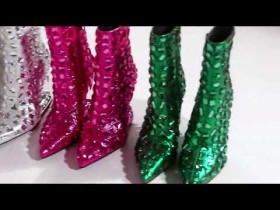 Ankle Boots Glitter With Crystal Faux Leather Dress Shoes 11 cm High Heeled Sparkly