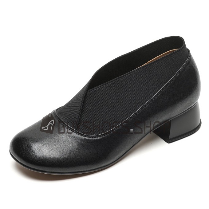 Klassisk 4 cm Låg Klack Årgång Loafers Dam Läder Blockklackar