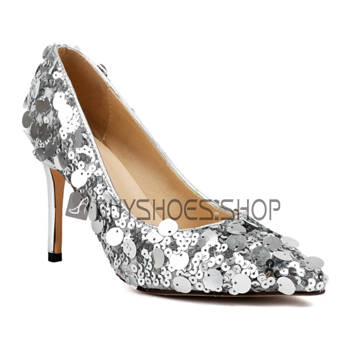 Sequin Stiletto Wedding Shoes Dressy Shoes Pointed Toe 8 cm High Heel Evening Party Shoes Comfort Pumps