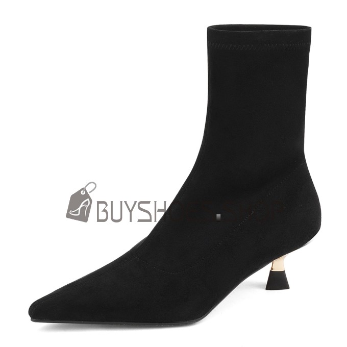 Comfort Kitten Heel Lederimitat Elegante Gefütterte Stretch Stilettos Sock 4 cm Niedriger Absatz Moderne Schlupfschuh Stiefeletten