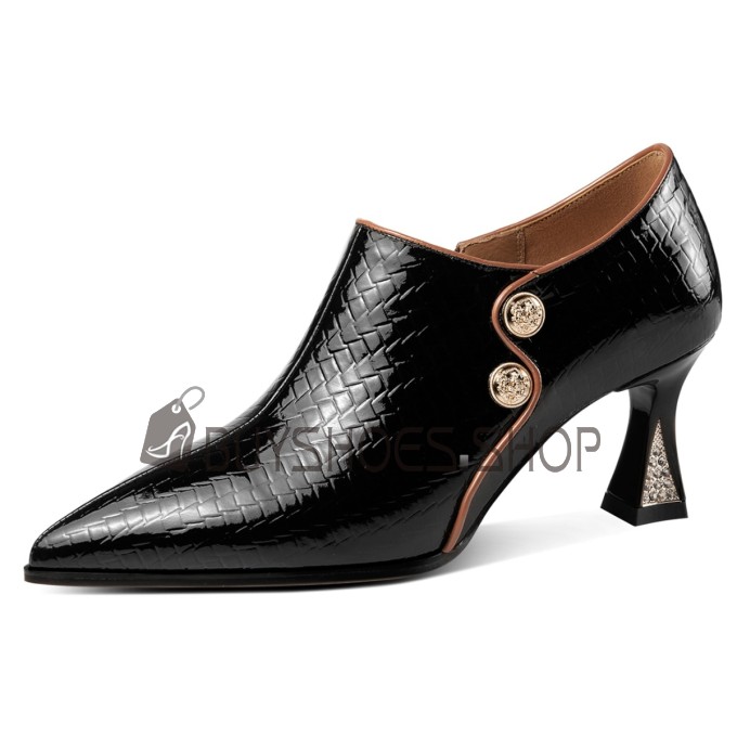 Elegant Leather 6 cm Heeled Shooties Chunky Snake Print Pointed Toe Patent Leather Stylish