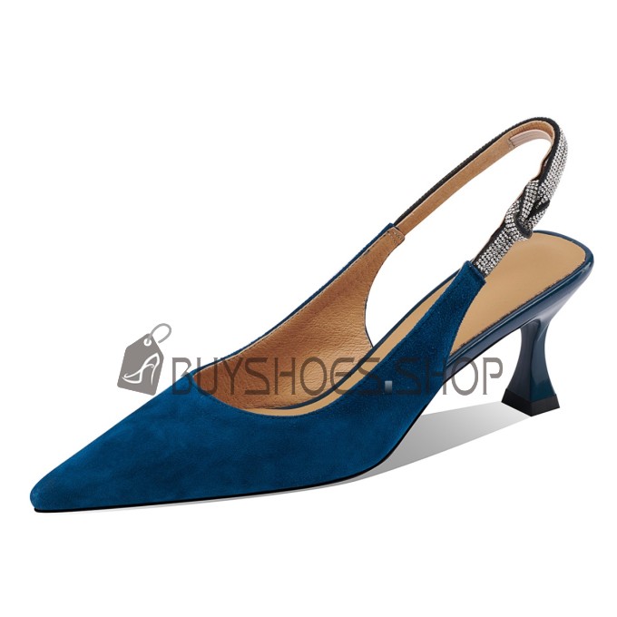 Naaldhakken Elegante Leer Middelhoge Hakken Met Steentjes Suède Business Casual Pumps Slingback