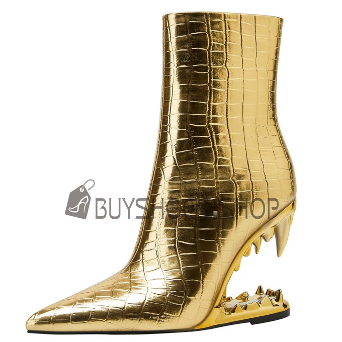 Stiefel Baumstumpf Boots In Schlangenoptik Geprägt Gold