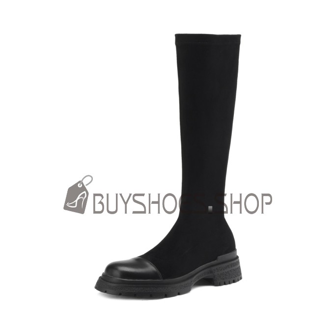 Schlupfschuh Comfort Kniehohe Wildleder Sock Flache Stiefel Leder Mode Gefütterte