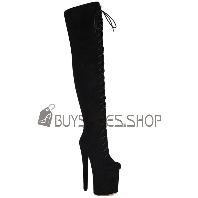 Extreme High Heels Mit Absatz Schnürschuhe Winter Boots Overknees Wildleder Boots Damen Pole Dance