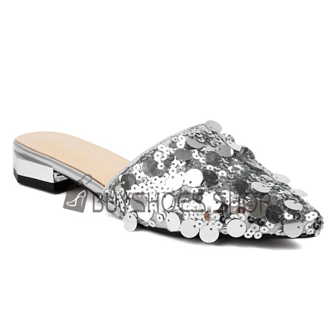 Tacco Basso Comode Tacco Largo Glitter Mules Sandalo