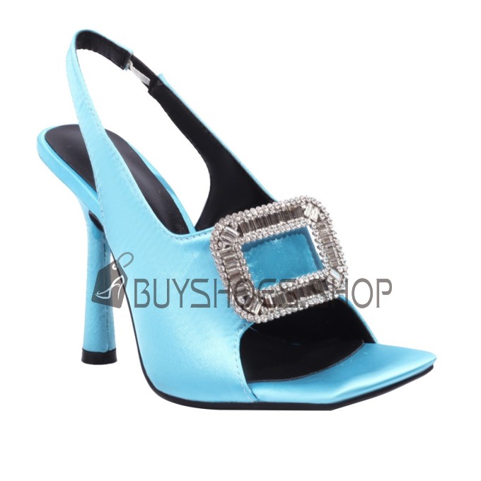 With Metal Jewelry Elegant Dressy Shoes Slingback Stiletto Sandals For Women Peep Toe High Heels