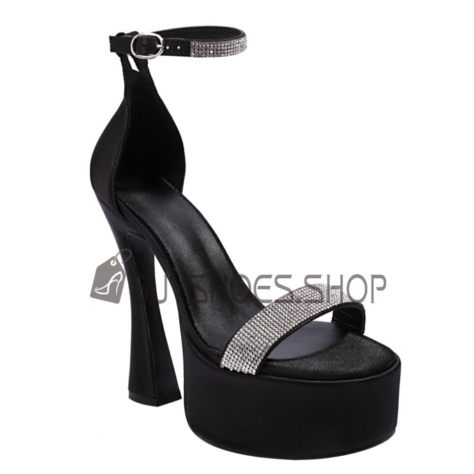 Sandals Sexy Satin Open Toe Ankle Wrap Dress Shoes Belt Buckle Sparkly 6 inch High Heel Platform