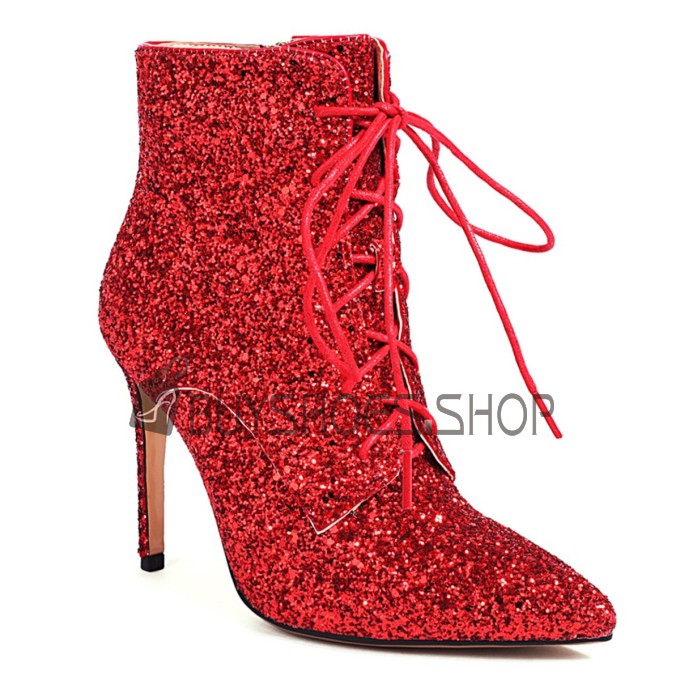 Stiletto Heels High Heel Ankle Boots Lace Up Sparkly Formal Dress Shoes Party Shoes