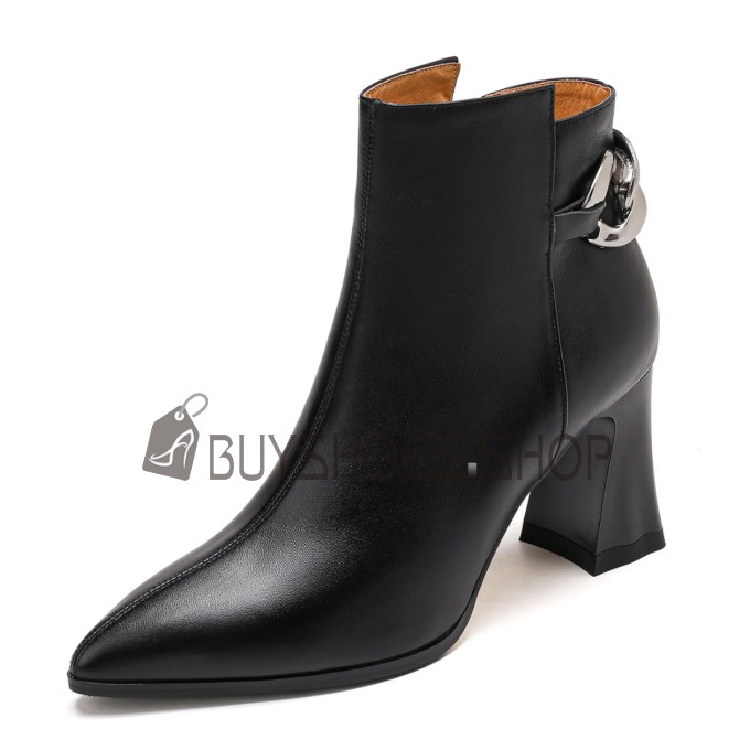 Chaine Fermeture Éclair Talons Hauts Bottines Originale Talons Epais Cuir Business Casual