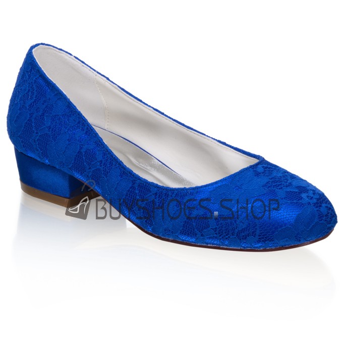 Pizzo Scarpe Da Cerimonia Decolte Tacco Largo Tacco Basso Scarpe Punta Tonda Comode Blu