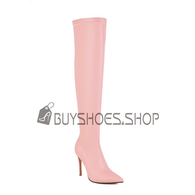 10 cm High Heel Stilettos Going Out Footwear Tall Boots Pointed Toe Faux Leather Thigh High Boots