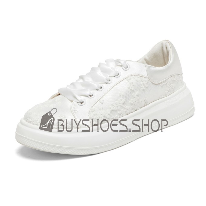 Plates Plateforme Chaussure Chaussures Mariée Dentelle Moderne Fleurs Blanche Baskets