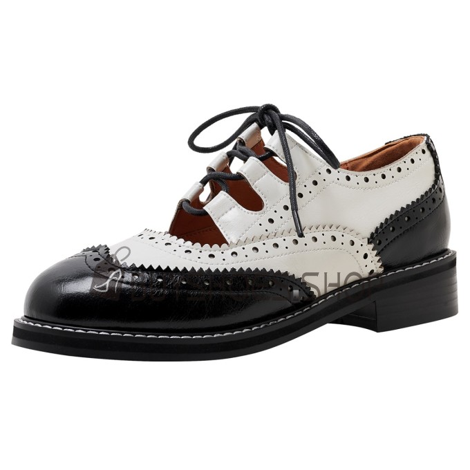 Flache Lederimitat Klassisch 2024 Oxford Comfort Schuhe Damen