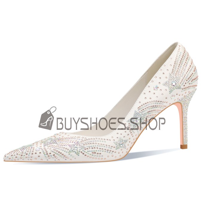 3 inch High Heeled Pumps Sparkly Bridal Shoes Spring With Rhinestones Elegant Pointed Toe