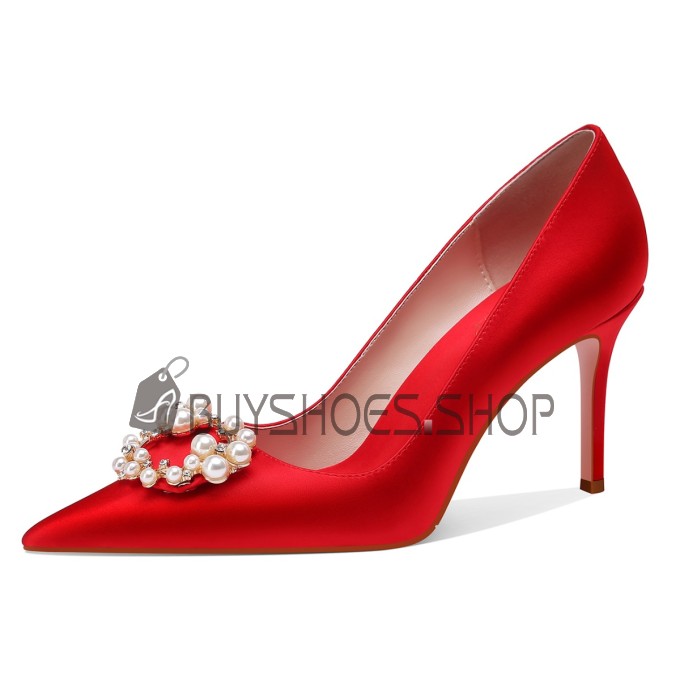 Shoes Vintage Evening Shoes Pumps Satin Wedding Shoes Stilettos Elegant 3 inch High Heel Red