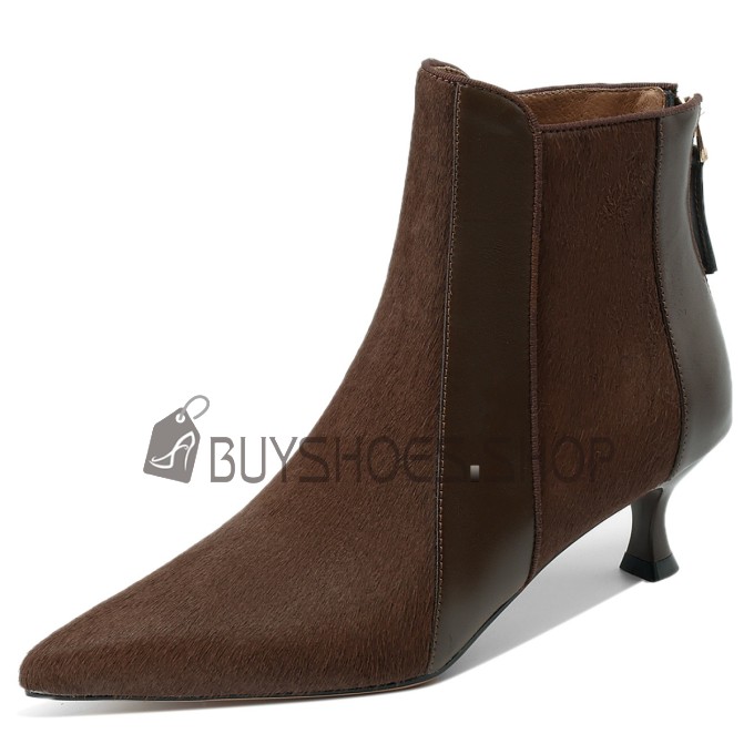 Fashion Low Heels Leather Booties for Women Stiletto Heels Faux Fur Beautiful Dress Shoes Pointed Toe Fashion Low Heels Leather Booties for Women Stiletto Heels Faux Fur Beautiful Dress Shoes Pointed Toe