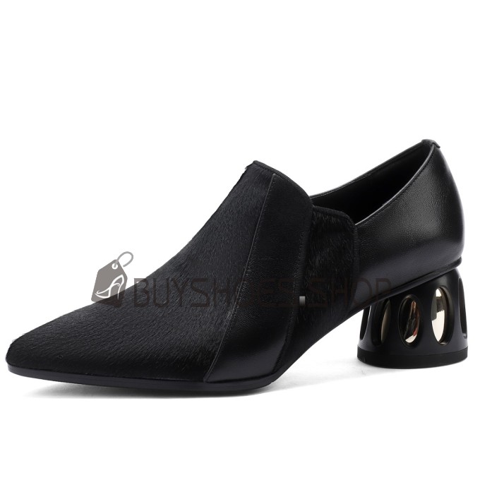 À Talon Chaussure Pour Femme Talons Carrés Chaussures Ceremonie Bout Fermé Escarpins Fourrure Cuir Élégantes