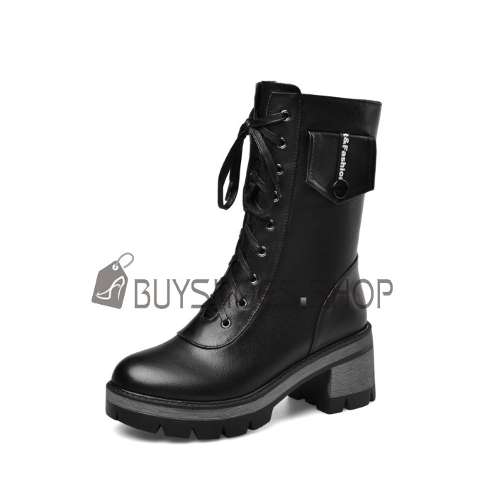 Schwarz Mit Blockabsatz Gefütterte Mit 6 cm Mittlerer Absatz Ankle Boots Schnürstiefeletten Plateau Martin Boots Comfort Winter