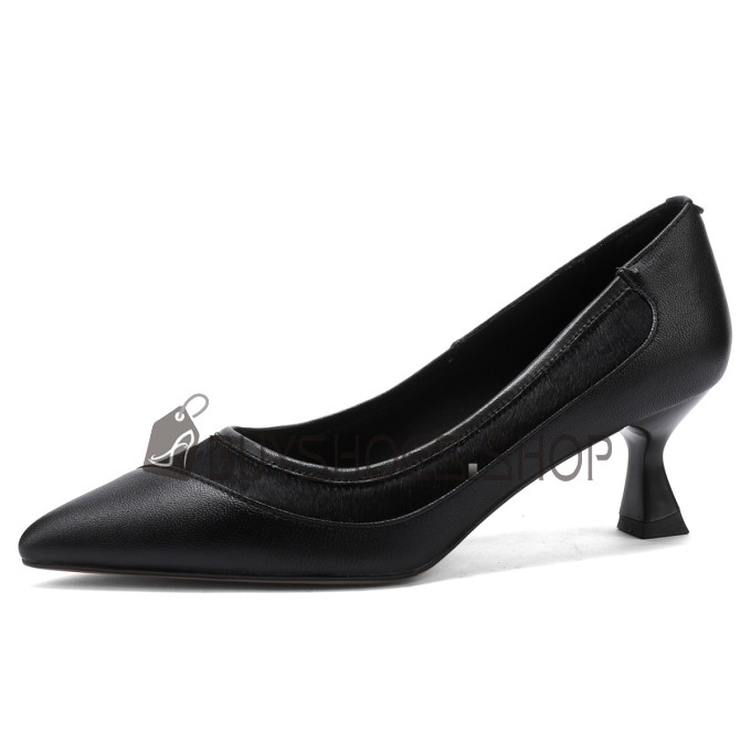 Klassiek Mooie Schoen Comfort 5 cm Lage Hak Pumps Leer Bont Formele