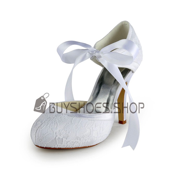 Spitze Elegante Sandaletten 10 cm High Heels Stilettos Schnürsandalen Mit Schleife Hochzeitsschuhe Weiß Abendschuhe