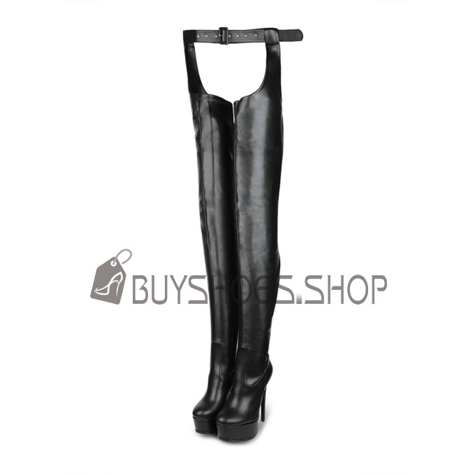 Stilettos Faux Leather Tall Boot 6 inch High Heel Sexy Fur Lined Thigh High Boot For Women Platform