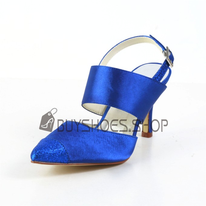 Sandali Con Tacco A Spillo Con Tacco Alto Slingback Scarpe Da Cerimonia Primavera In Raso Blu Elettrico