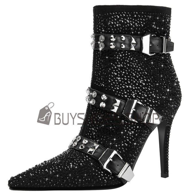 Strass Vrijetijds Imitatieleer Hoge Hakken Studs Enkellaars Dames Sparkle