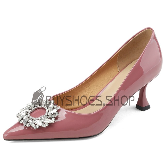 Business Casual Chaussures Femme Vernis Cuir À Talon Rose Fushia Escarpin Élégant