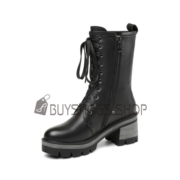 Fermeture Eclair Talon Carre Talons Epais Cloute Talon 6 cm Bottines Vintage Cuir A Lacets Bout Rond Boots Martin En Ligne 4521031141F BuyShoes.Shop