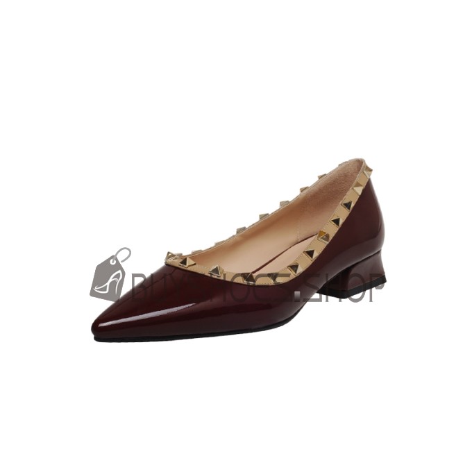 Bordeaux Pumps Spitz Schlupfschuhe Schuhe Damen Frühjahr 3 cm Niedriger Absatz Mit Blockabsatz Geschlossene Moderne