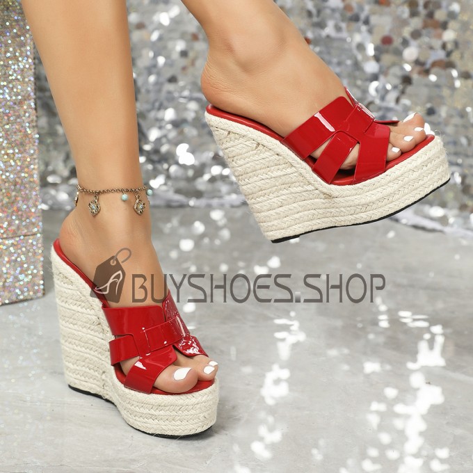 Espadrilles Sleehakken Comfortabele Sandalen Muiltjes Peep Toe Plateau Hoge Hak