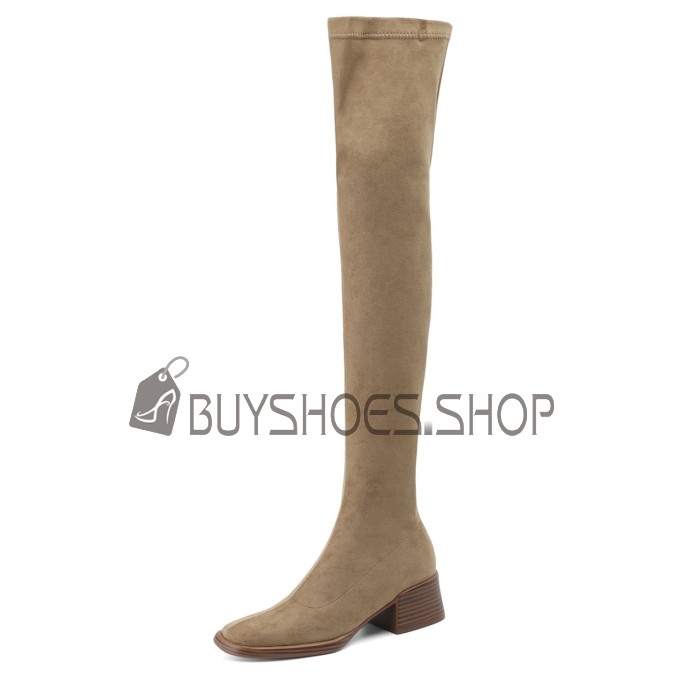 Tall Boot Comfort Thigh High Boot Fur Lined Chunky Heel Faux Leather Block Heels Sock 2023 2 inch Low Heel Classic Suede