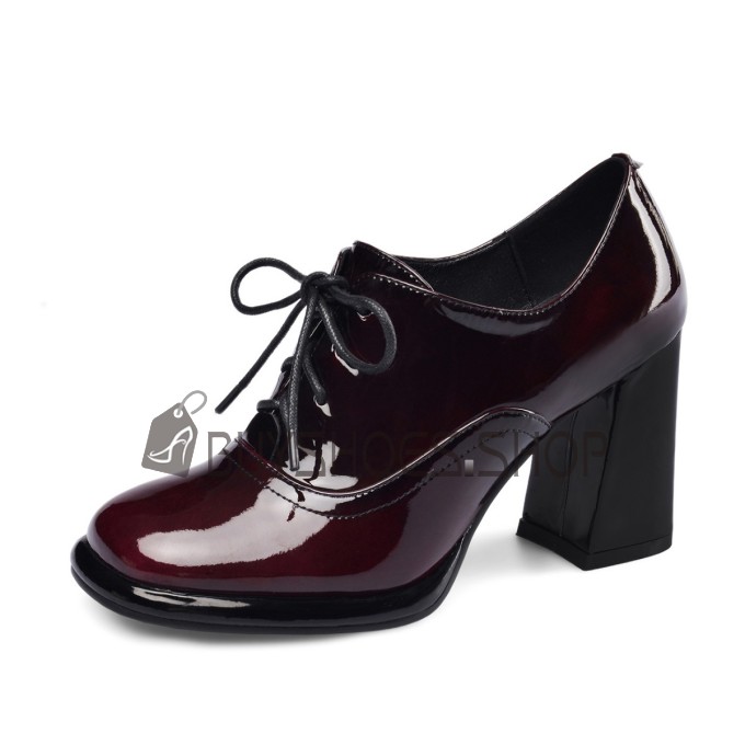 Oxford Mode Shooties Lak Business Casual Ombre Elegante High Heel Met Blokhak Bordeaux Schoen