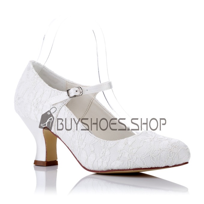 Maryjane Bride Cheville Talon Epais Elegante Escarpins Bout Rond Boucle Chaussure Mariage À Talon Chaussure