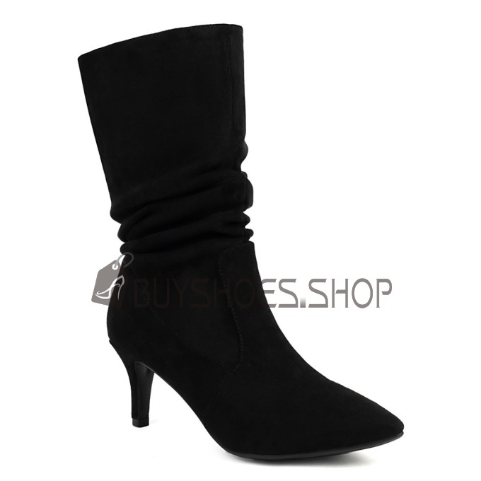 Nubuck Bottine Femme Talon Mi Haut Boots Femme Suède Vintage