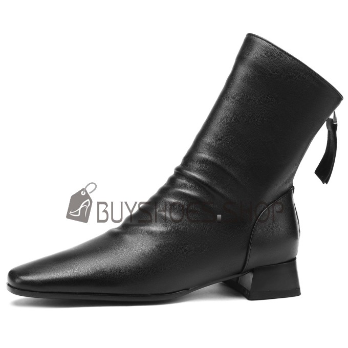 Classic Ankle Boots For Women Block Heels Leather Chunky Heel Comfortable Low Heels