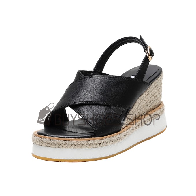 Espadrillas Zeppa Moda Tacco Alto Sandalo Pelle Plateau Spiaggia