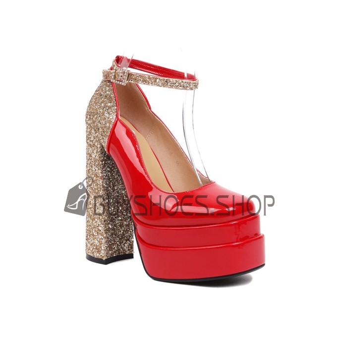 Lack Blockabsatz Pumps Roter Absatz Damen Pumps Pumps Blockabsatz
